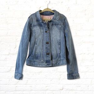 J Crew Crew Cuts Girls Denim Jean Jacket Size 8 Pink Striped Lining